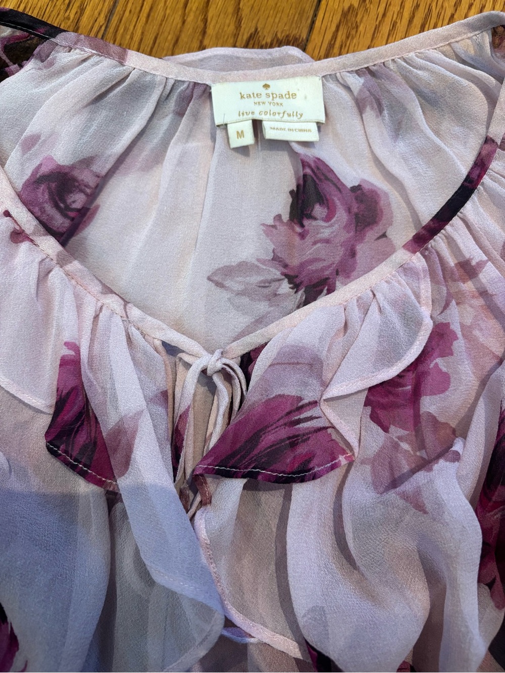 Kate Spade Encore Rose Print Ruffle Blouse - Picture 4 of 10